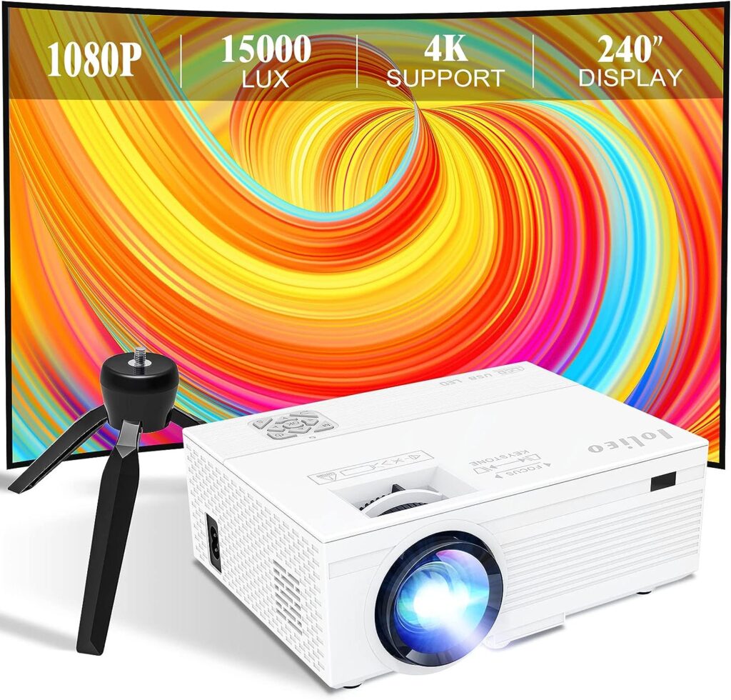 Iolieo Projector,2023 Upgraded 1080P Projector Supported with 240 Display,380ANSI Projector Compatible with TV Stick Smartphone Full HD 1080P HDMI,USB,VGA,AV,for Home Cinema  Outdoor Movies