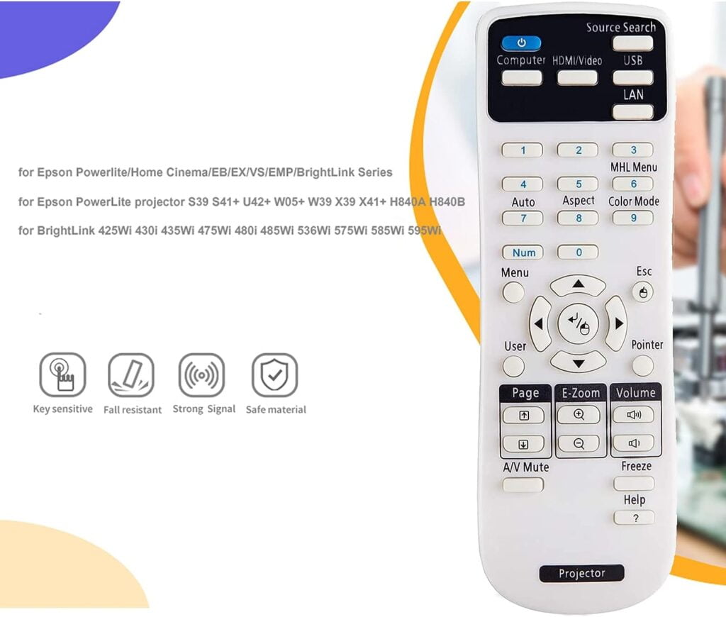 Universal Remote Control Replacement for Epson Home Cinema 8350 2150 2100 2000 2250 3020 Powerlite 93 485W 525W 5535U EB EX EX5280 EX3212 VS H BrightLink 455wi EMP- Series Projectors