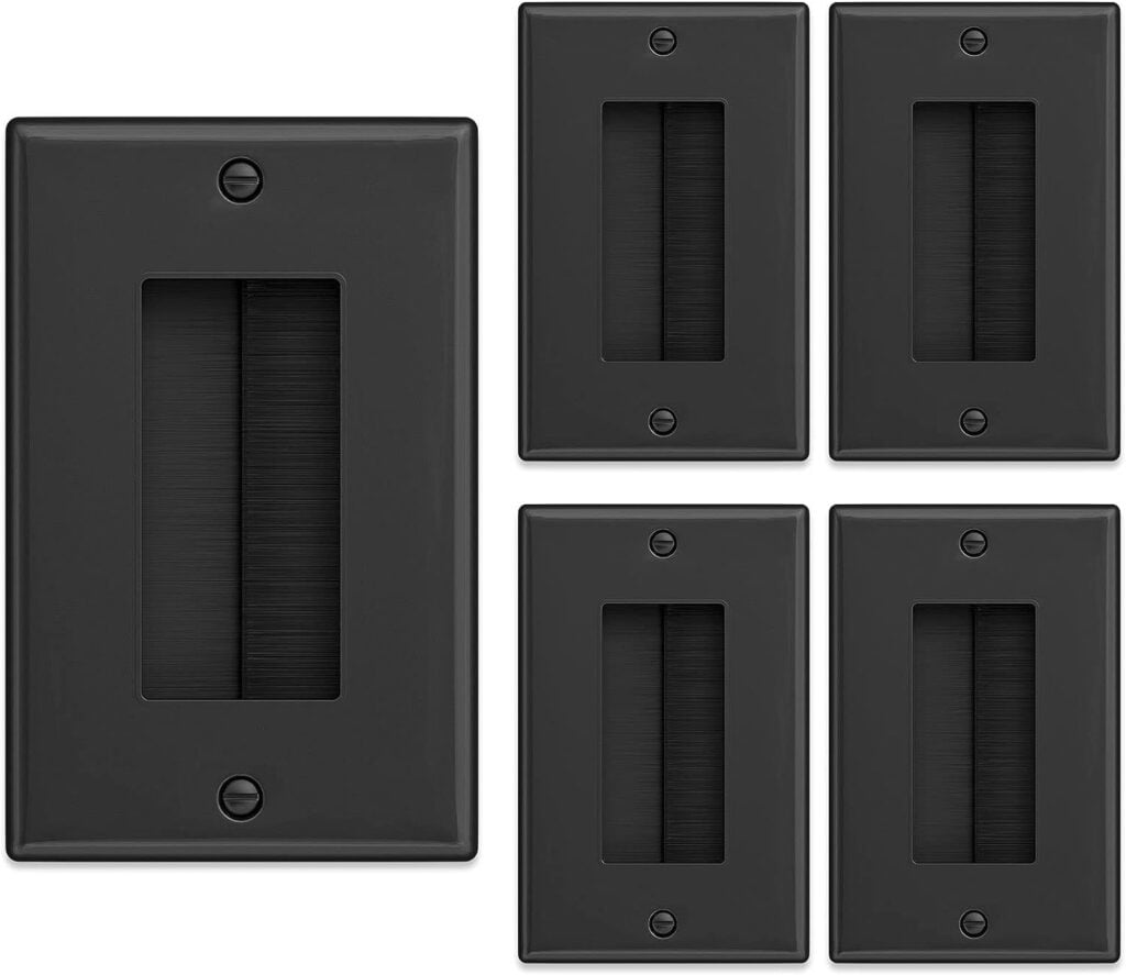 Iwillink Brush Wall Plate (5 Pack), Cable Pass Through Insert for Wires, Single Gang Cable Access Strap, Wall Socket for HDTV, Home Theater Systems - Black
